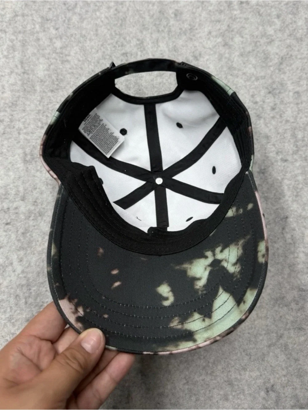 Vans Off The Wall Bleach Tie Dye Strapback Hat Adjustable Baseball Cap Black